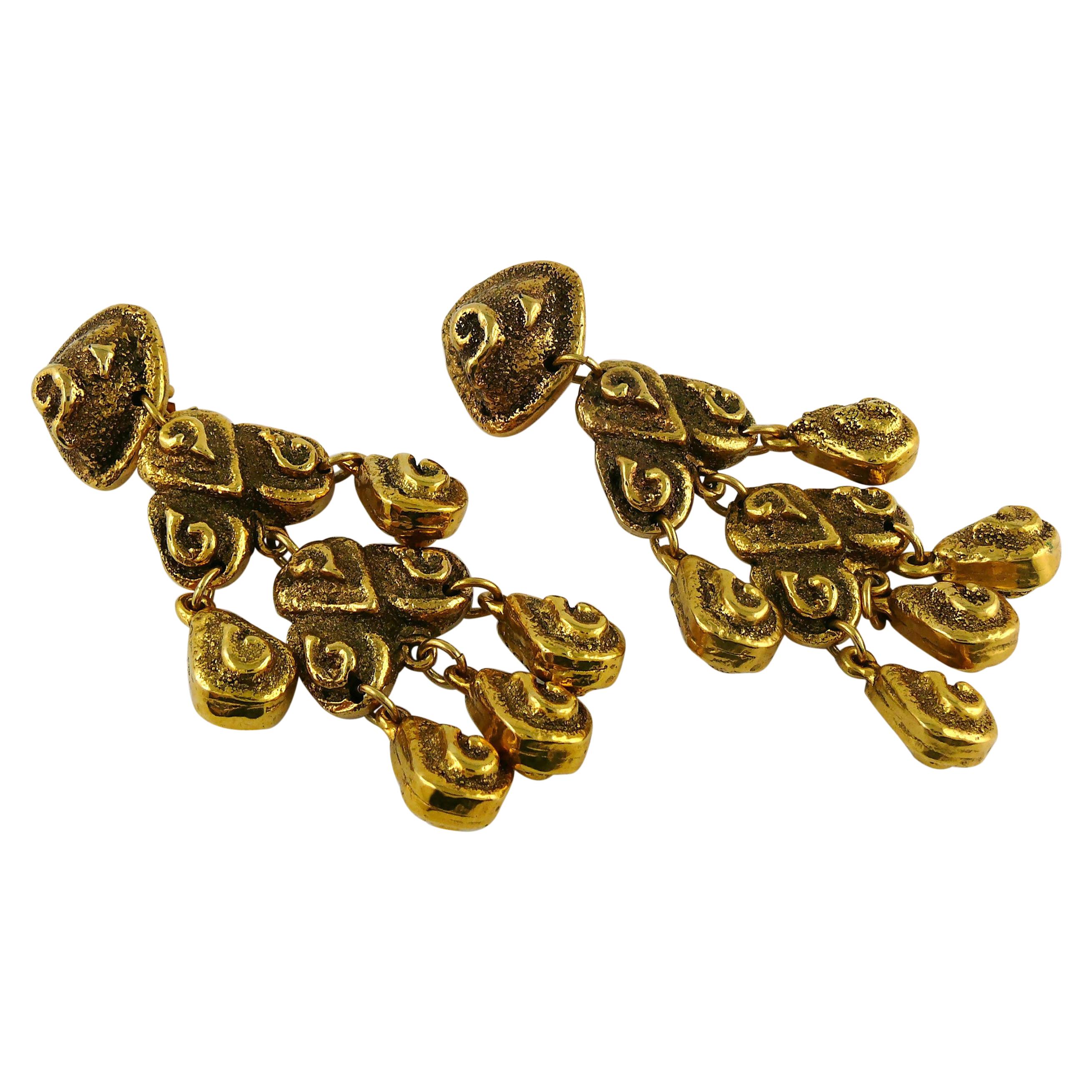 Satellite Paris Vintage Massive Antiqued Gold Toned Chandelier Earrings For  Sale at 1stDibs