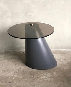 Satellite Side Table, Tempered Glass, Patinated Brass, Satin Lacquer