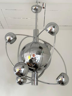 Satellite Sputnik Chandelier Metal Chrome Italy, 1970s