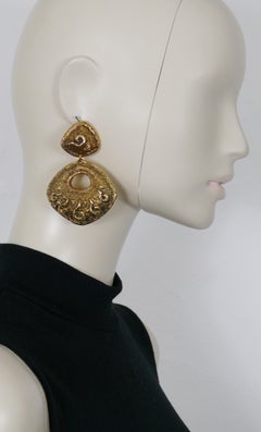 Satellite Vintage Antiqued Gold Toned Textured Dangling Earrings