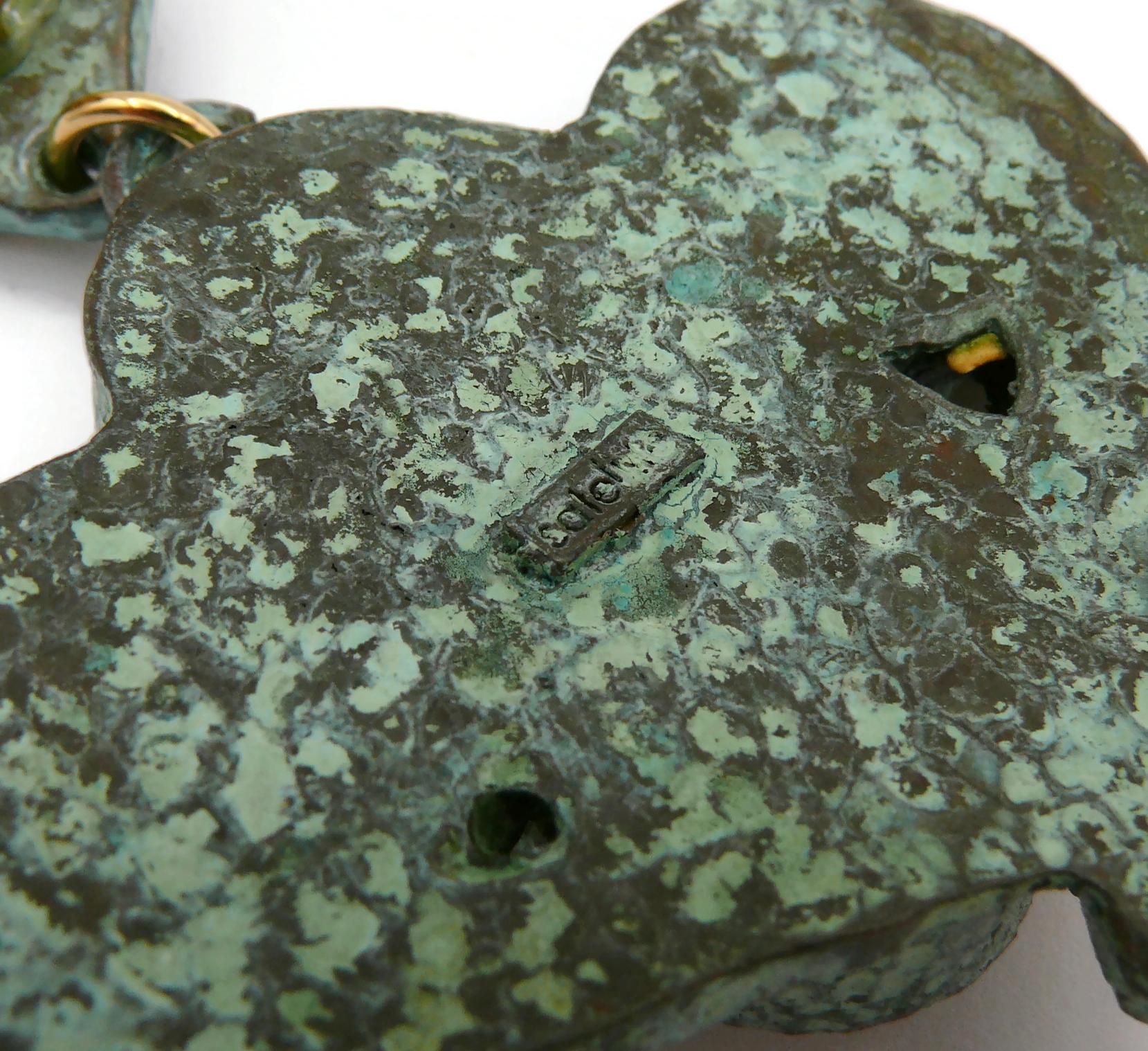 SATELLITE Vintage Vertdigris Patina Studded Dangling Earrings For Sale 6