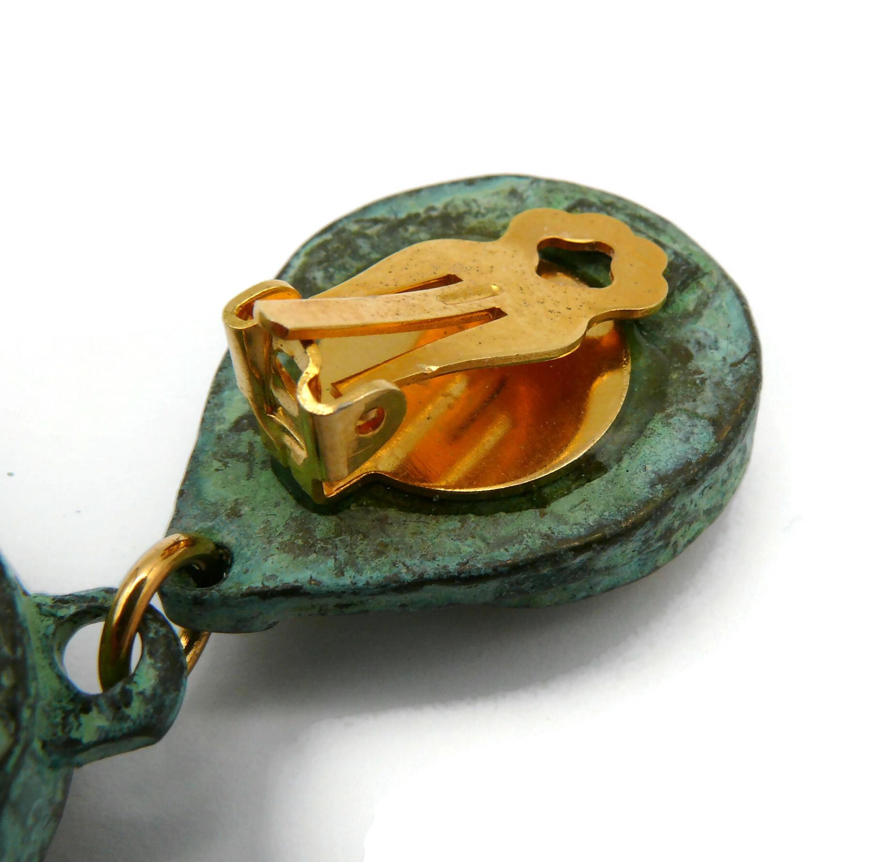 SATELLITE Vintage Vertdigris Patina Studded Dangling Earrings For Sale 9