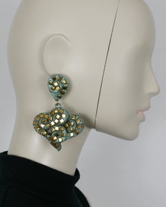 SATELLITE Vintage Vertdigris Patina Studded Dangling Earrings