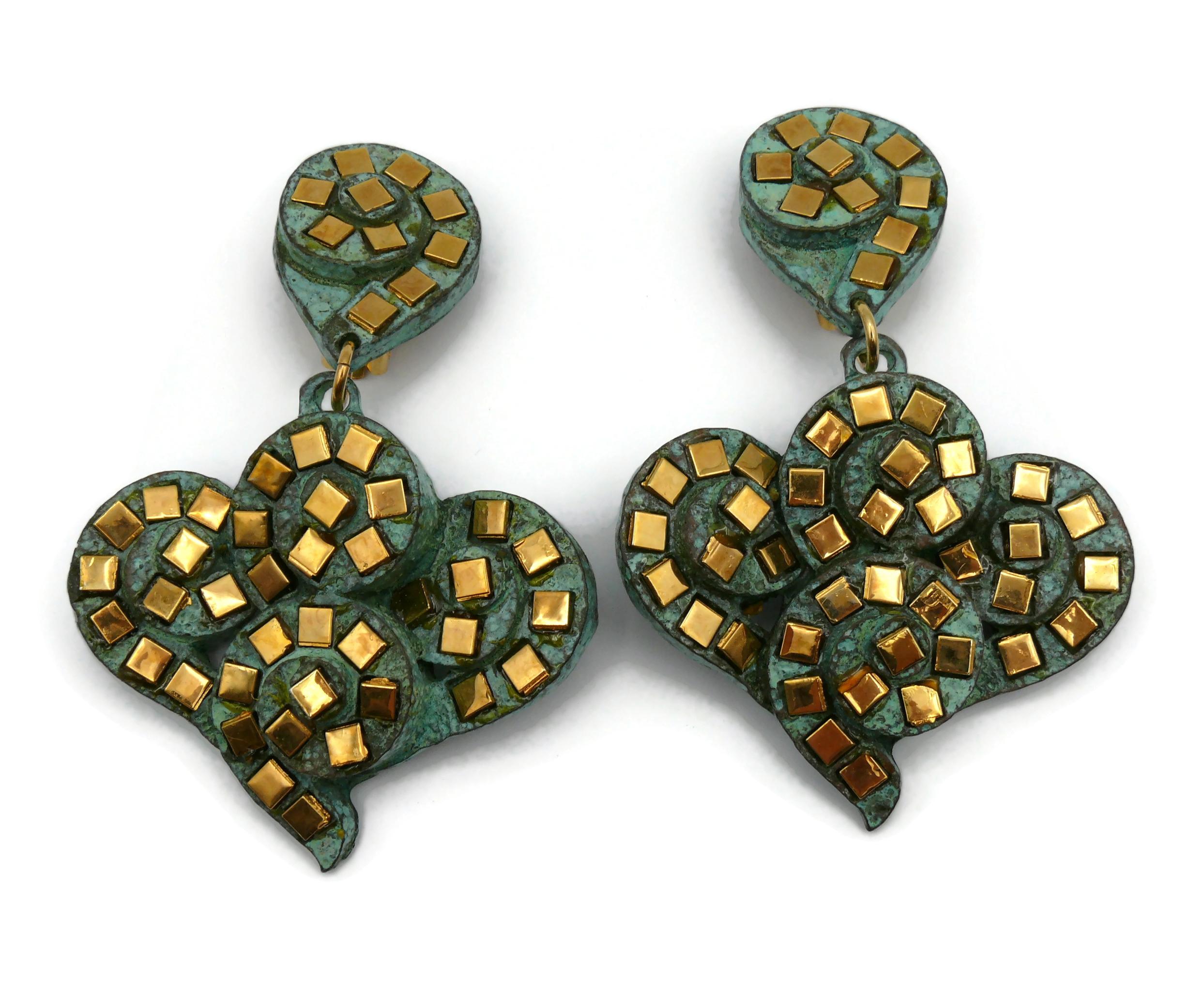 Women's SATELLITE Vintage Vertdigris Patina Studded Dangling Earrings For Sale