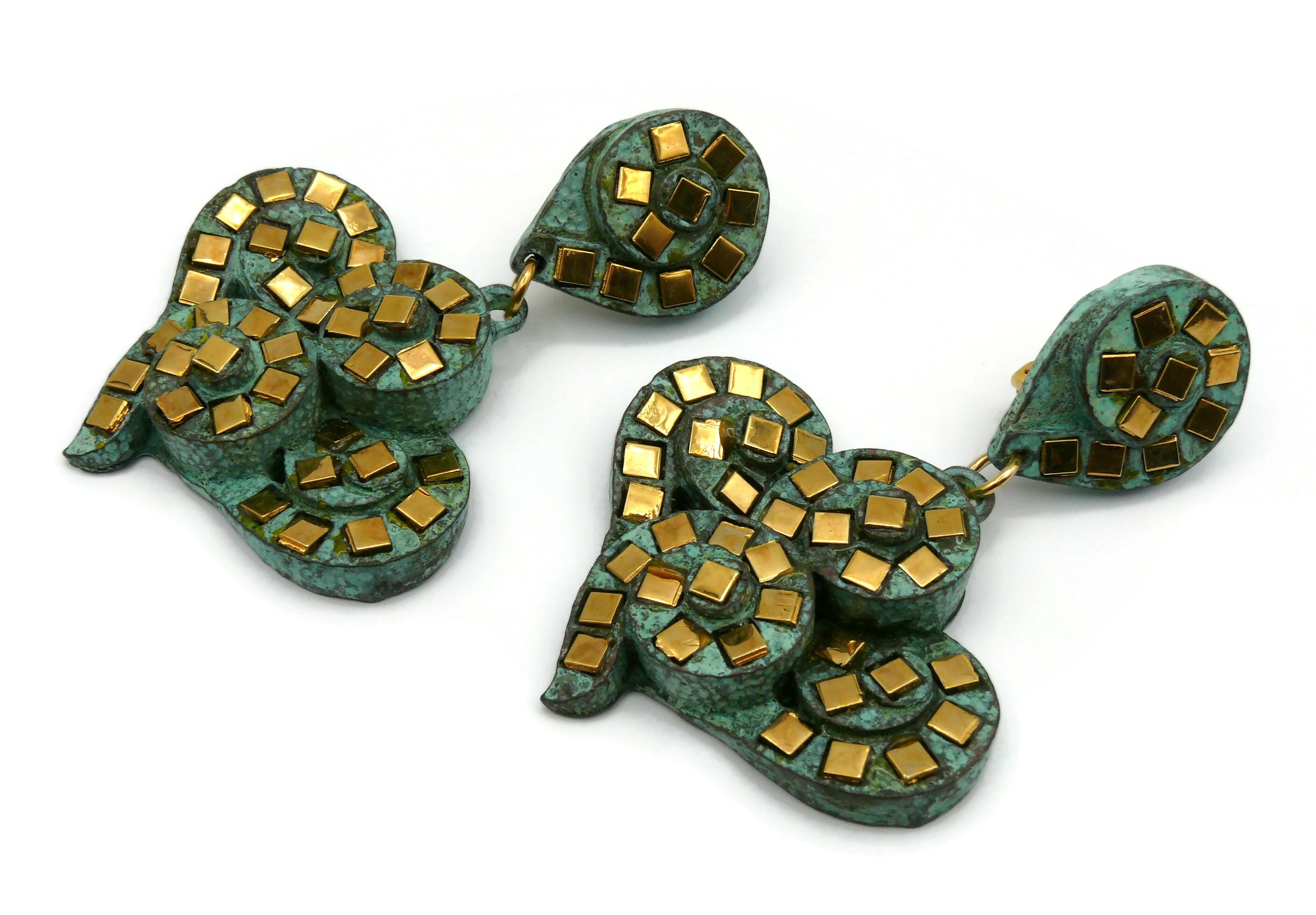 SATELLITE Vintage Vertdigris Patina Studded Dangling Earrings For Sale 1