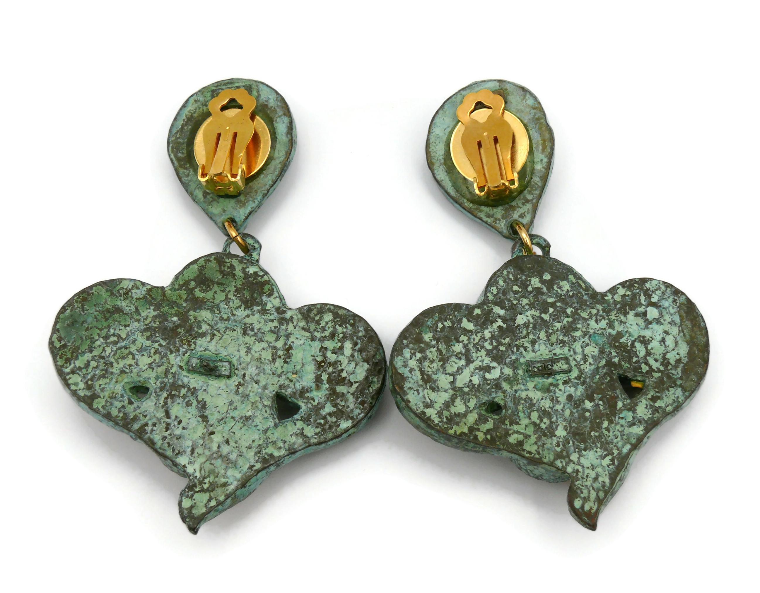 SATELLITE Vintage Vertdigris Patina Studded Dangling Earrings For Sale 3