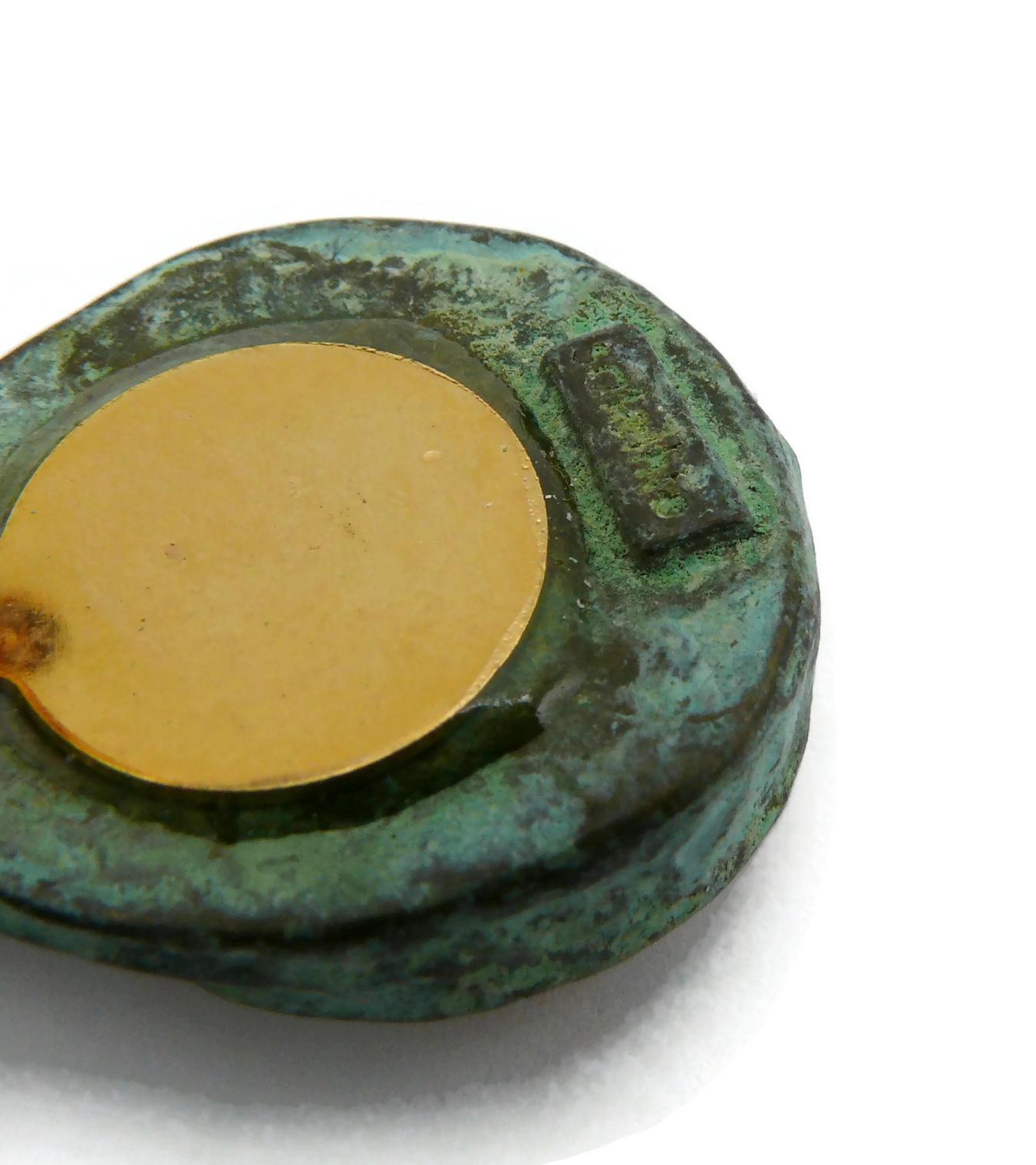 SATELLITE Vintage Vertdigris Patina Studded Dangling Earrings For Sale 4