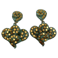 SATELLITE Vintage Vertdigris Patina Studded Dangling Earrings