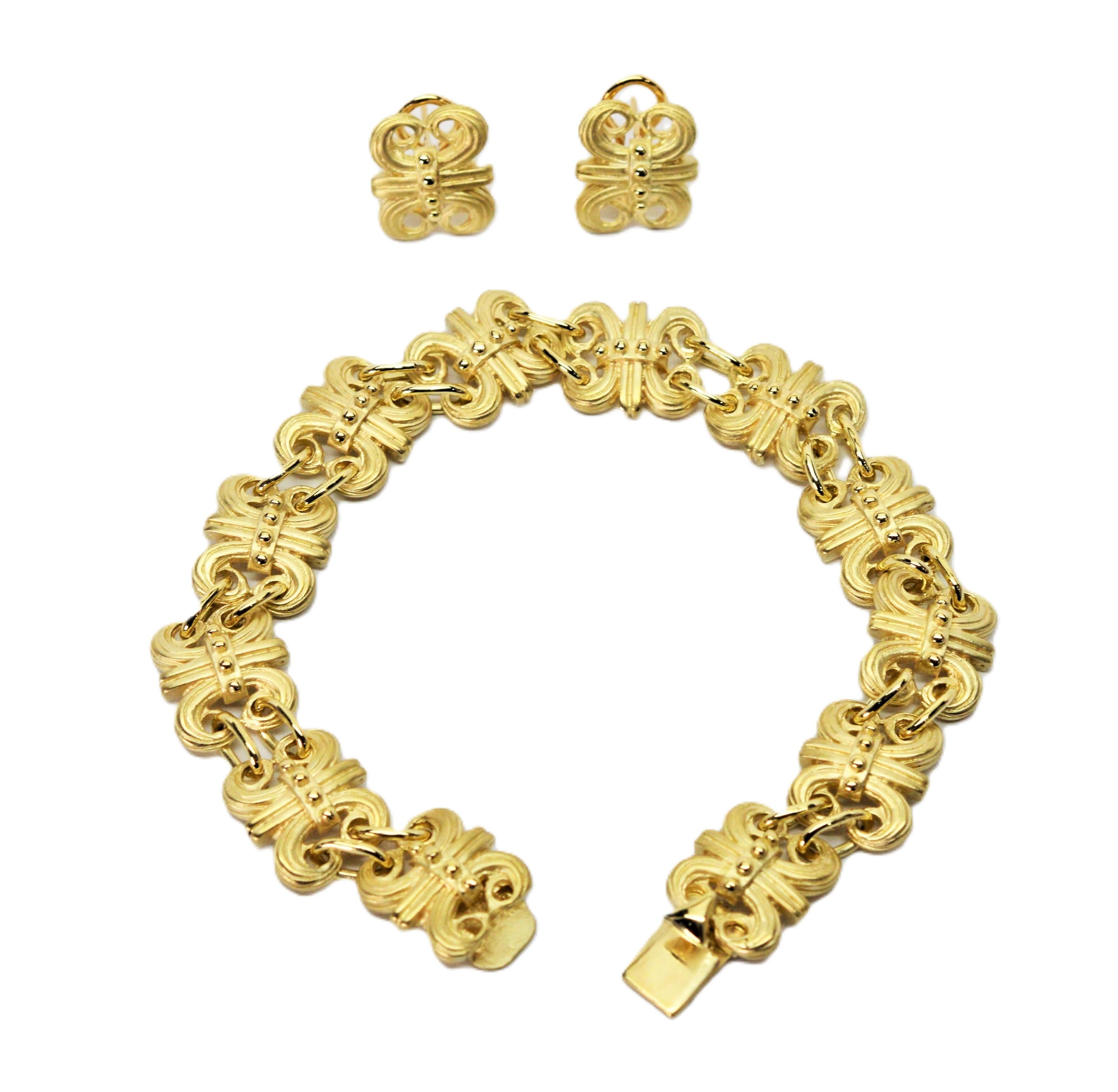 Lot de bracelets et de boucles d'oreilles en or 14 carats Satin Fleur De Lis en vente 4