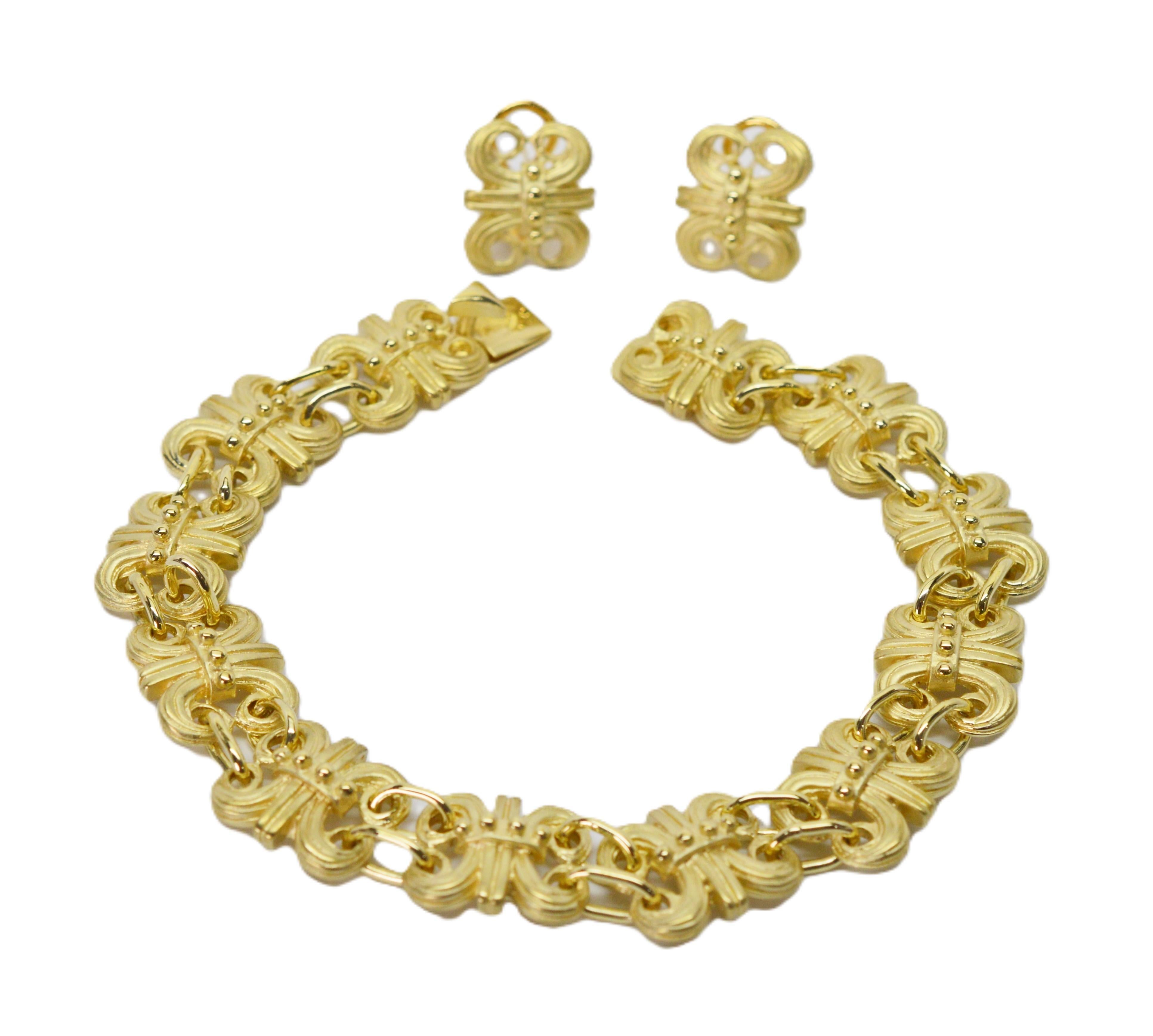 Lot de bracelets et de boucles d'oreilles en or 14 carats Satin Fleur De Lis Excellent état - En vente à Mount Kisco, NY