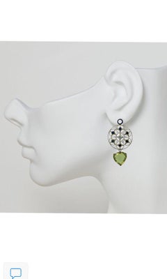 Satin and Lace Stud Earrings with Princess Cut and Black Diamonds