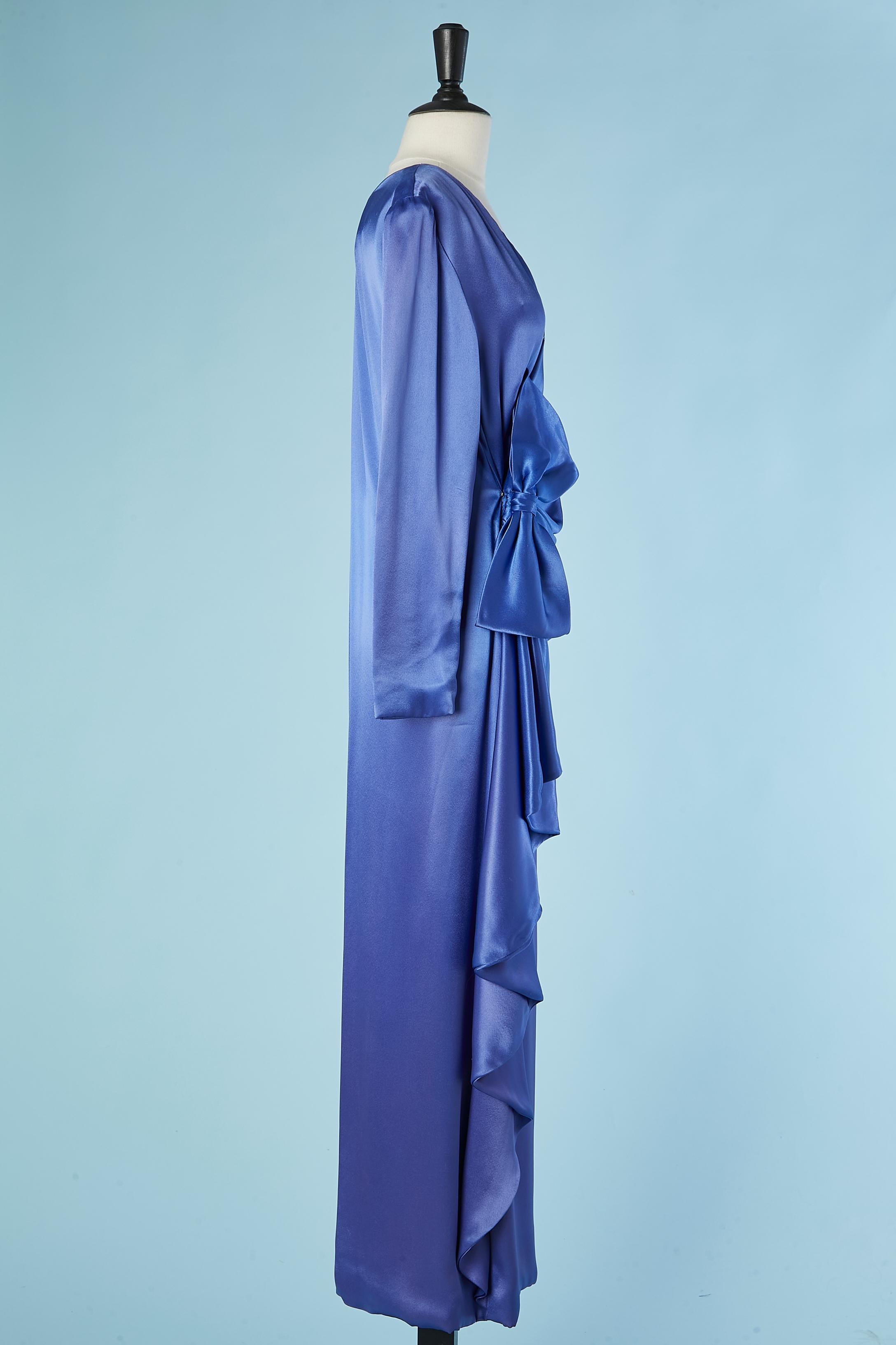 Purple Satin asymmetrical draped cocktail dress with bow Givenchy Nouvelle Boutique For Sale