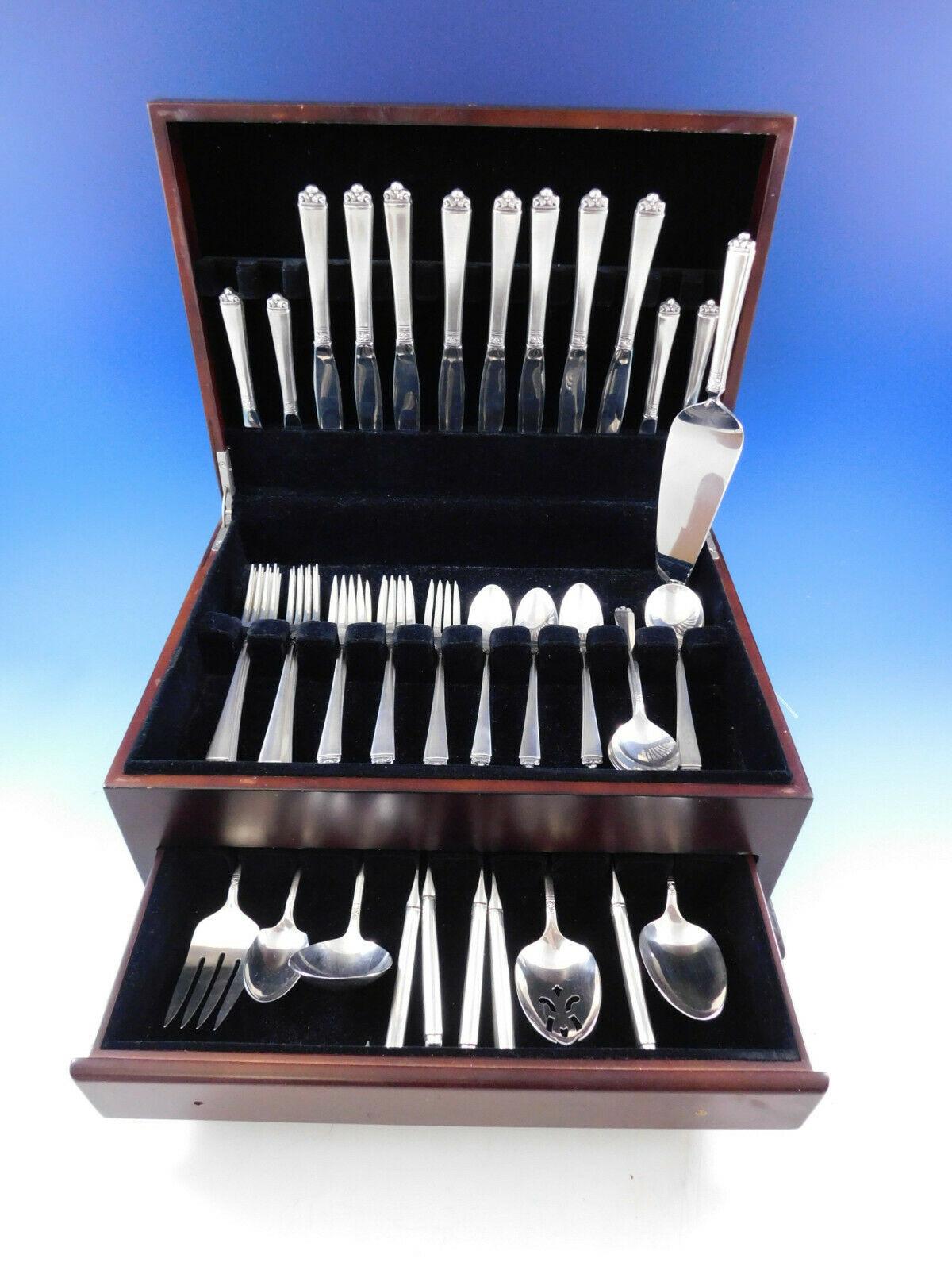 Satin beauty by Oneida sterling silver flatware set with satin finish, 55 pieces. This set includes:

8 knives, 8 7/8