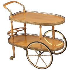 Satin-Birch and Gilt-Brass Cocktail Trolley