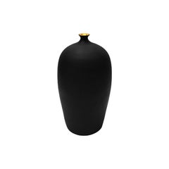 Satin Black Ceramic Bud Vase with Gold Luster Lip by Sandi Fellman