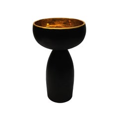 Satin Black Ceramic Chalace with Gold Luster Bowl by Sandi Fellman