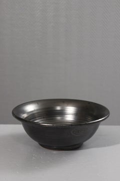 Satin black enamel fruit bowl attributed to Robert Picault, Vallauris 1950s