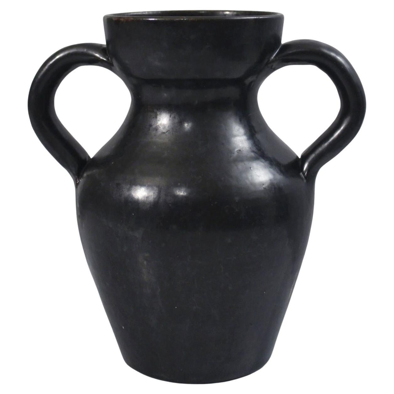 Vase aus schwarzem Satin-Email, Robert Picault zugeschrieben, Vallauris 1950er Jahre