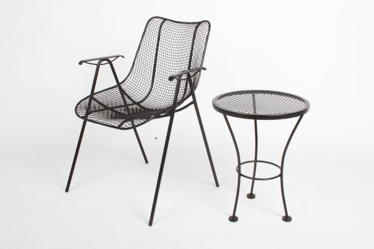 Satin Black Russell Woodard Sculptura Mesh Dining Arm Side Chairs, Restored For Sale 6