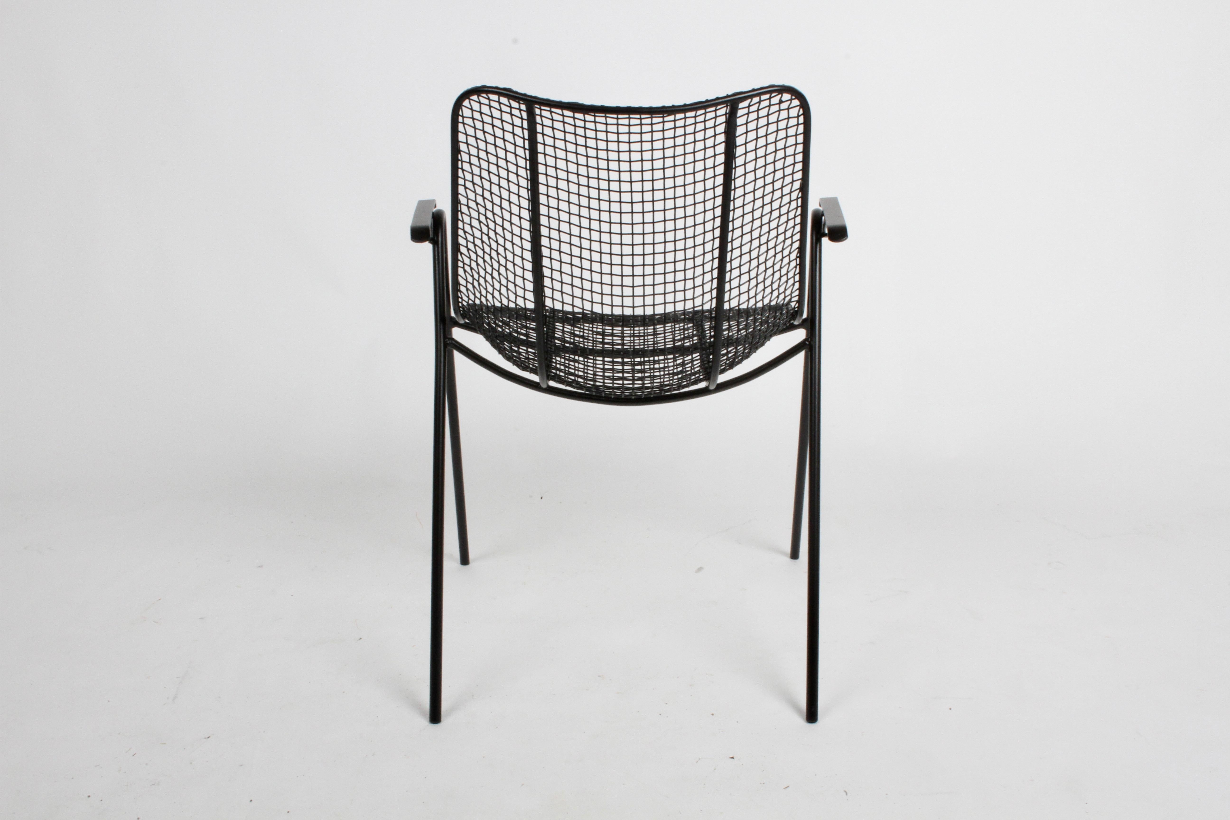 Satin Black Russell Woodard Sculptura Mesh Dining Arm Side Chairs, Restored For Sale 5
