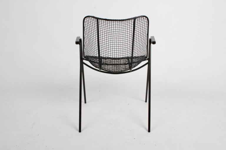 Satin Black Russell Woodard Sculptura Mesh Dining Arm Side Chairs, Restored For Sale 7