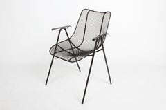 7 - Satin Black Russell Woodard Sculptura Mesh Dining Arm Side Chairs - Restored