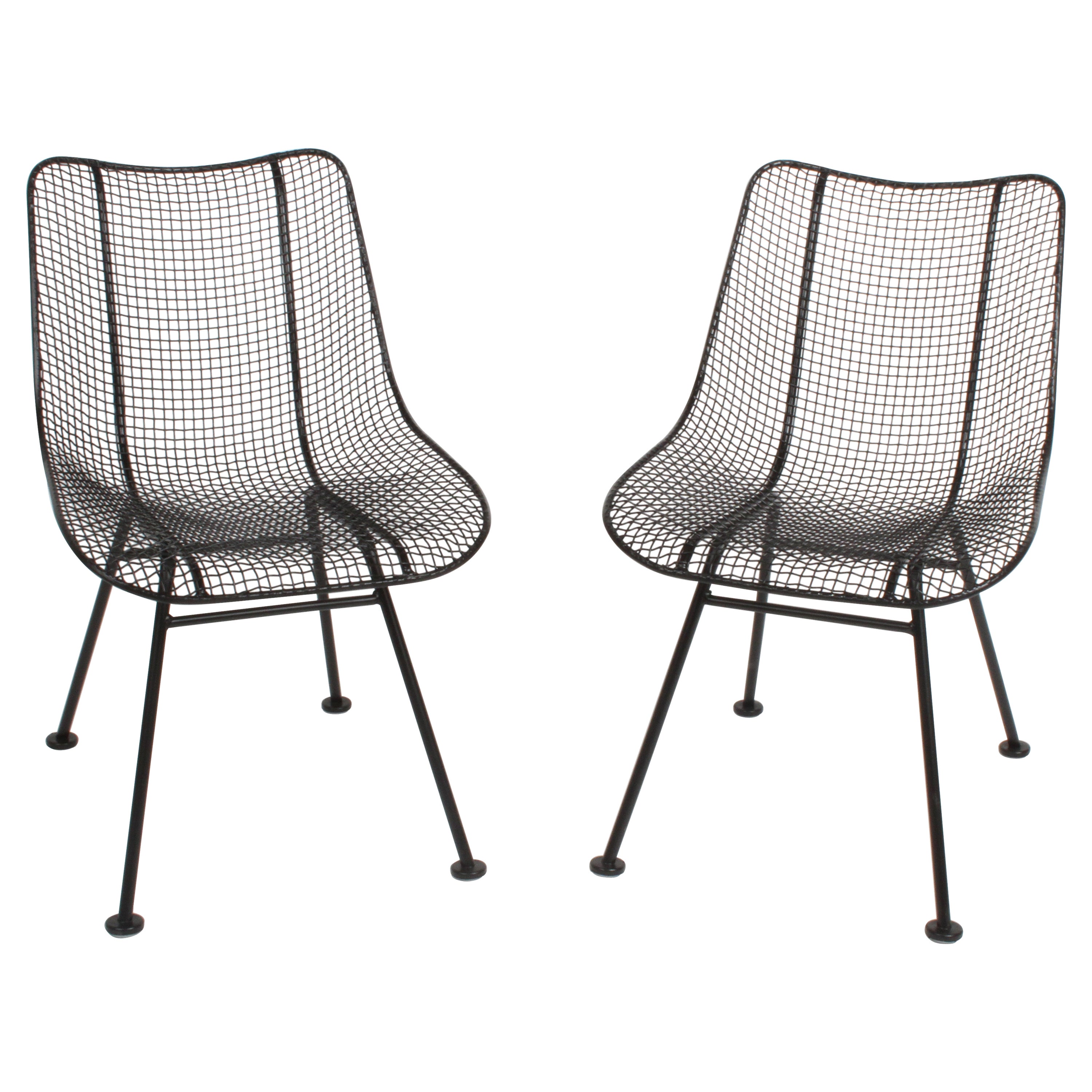 Satin Black Russell Woodard Sculptura Mesh Dining Side Chairs, Newly Restored
