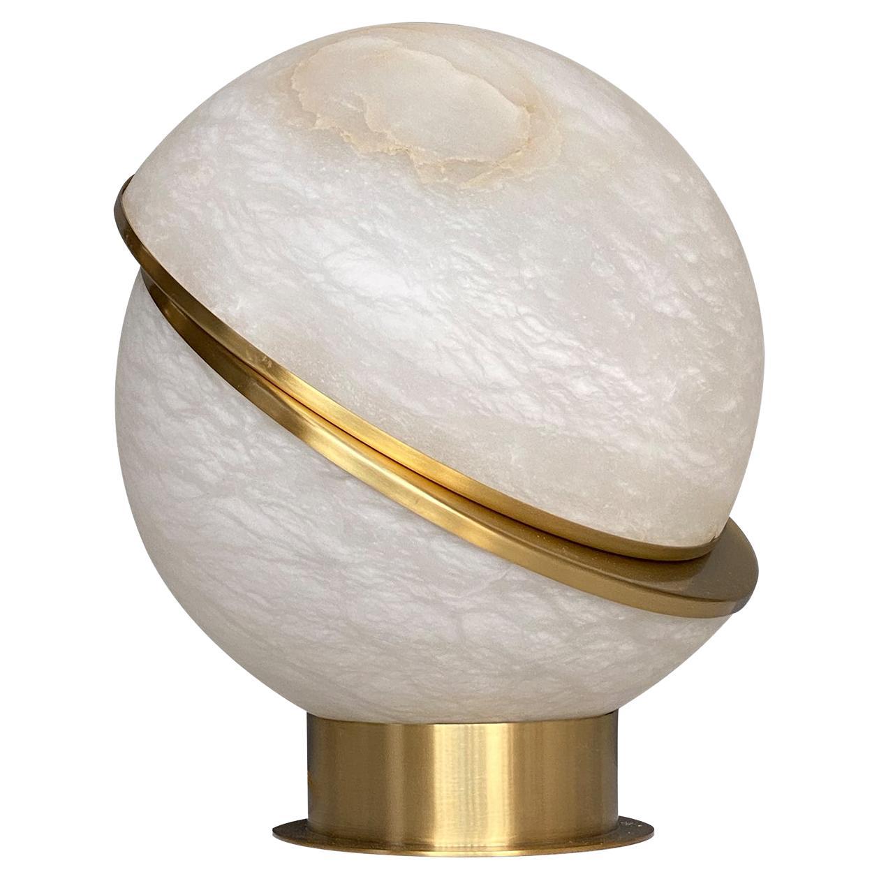 Satin Brass Alabaster Globe Table Lamp For Sale