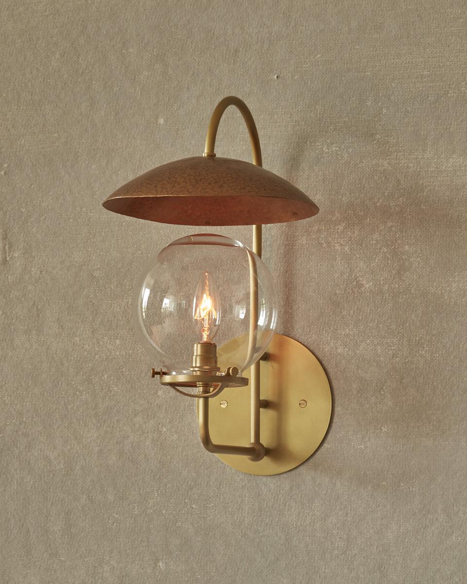 Modern Satin Brass and Hammered Bronze Mia Sconce - Indoor Use For Sale