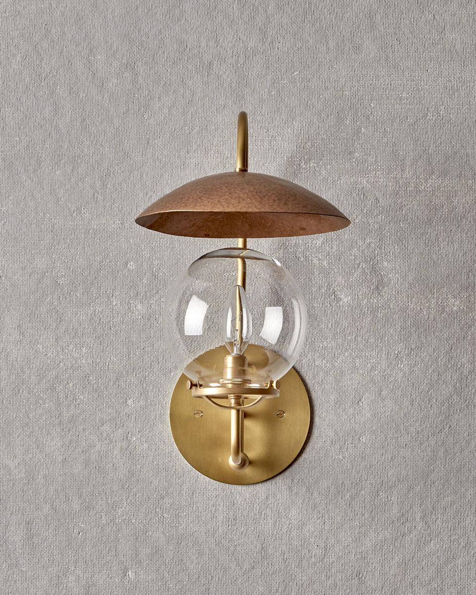 American Satin Brass and Hammered Bronze Mia Sconce - Indoor Use For Sale