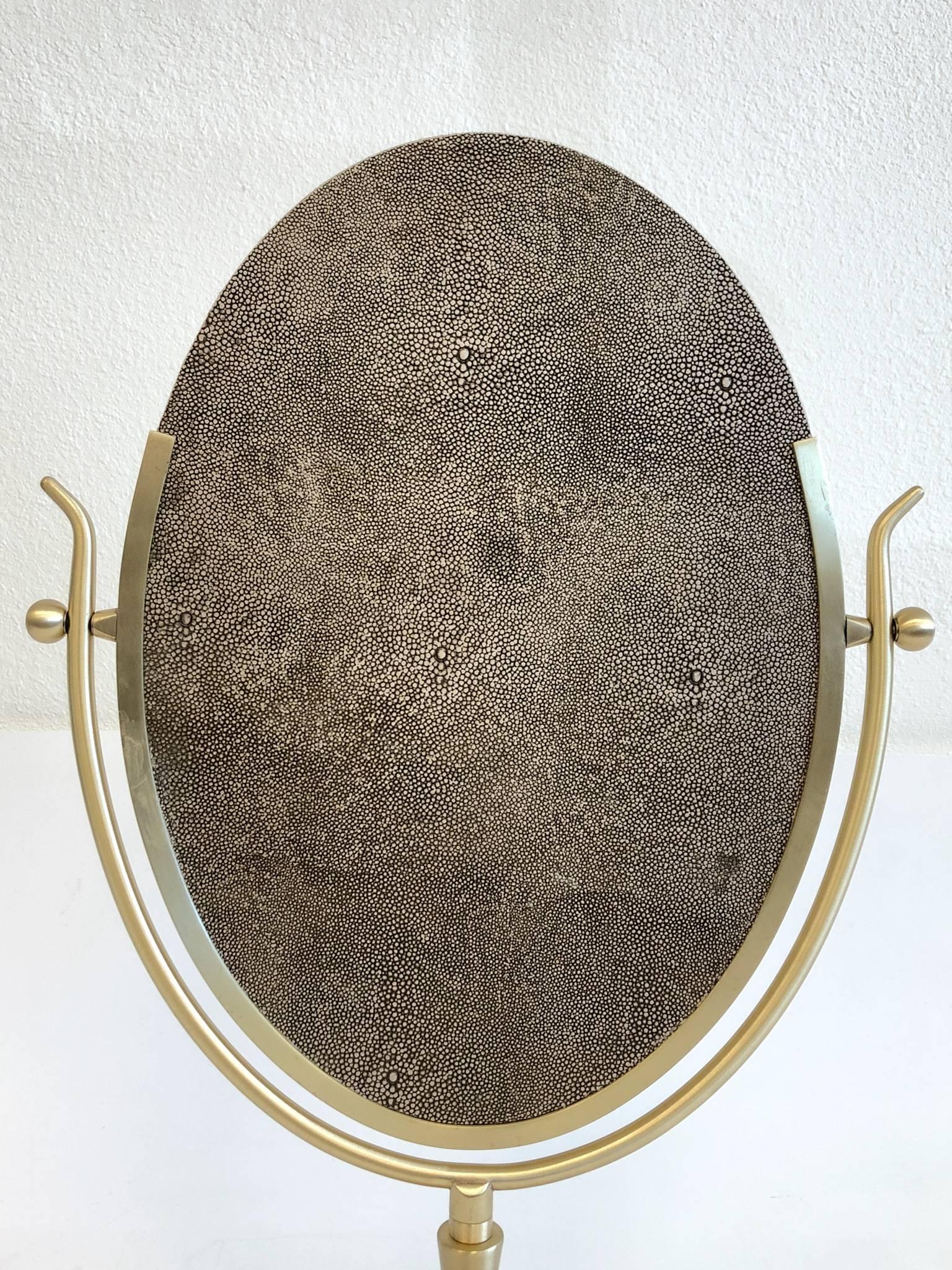 Satin Brass and Leather Vanity Mirror by Charles Hollis Jones 2