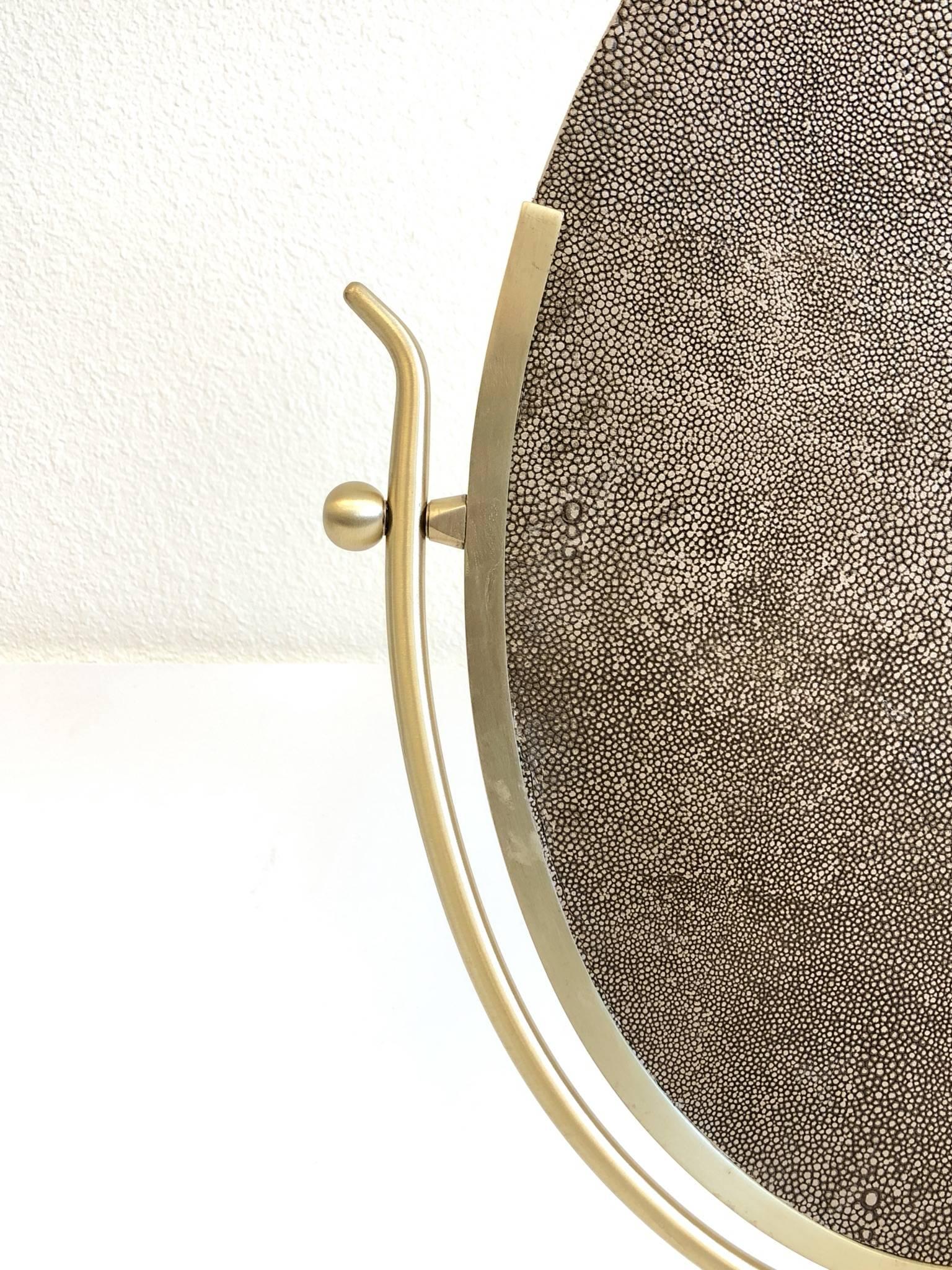 Satin Brass and Leather Vanity Mirror by Charles Hollis Jones 3