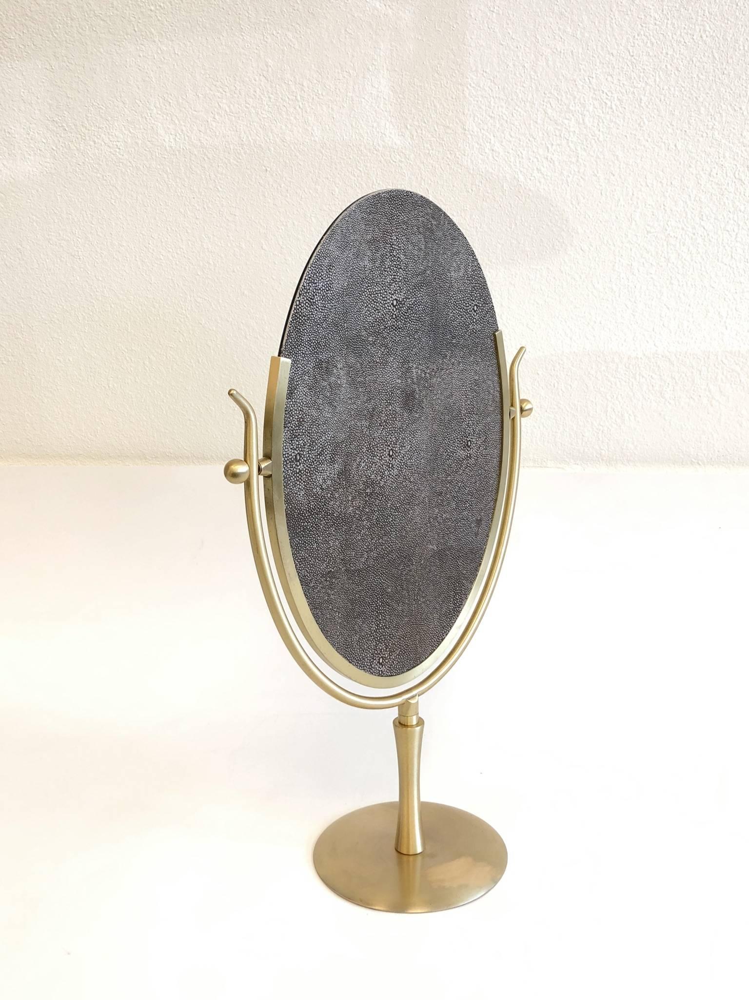 Late 20th Century Satin Brass and Leather Vanity Mirror by Charles Hollis Jones