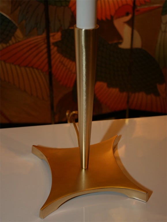 Mid-Century Modern Satin Brass Candlestick Lamps by Stiffel