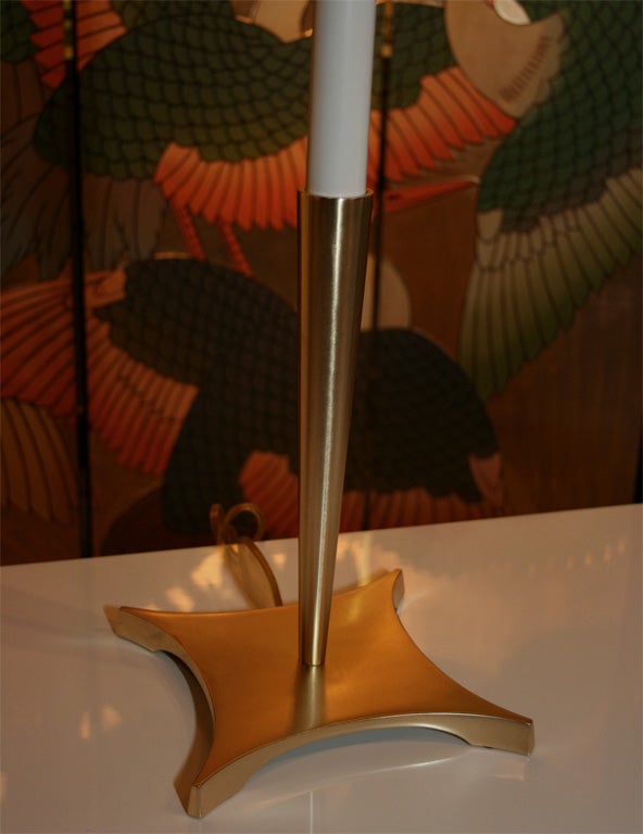 American Satin Brass Candlestick Lamps by Stiffel