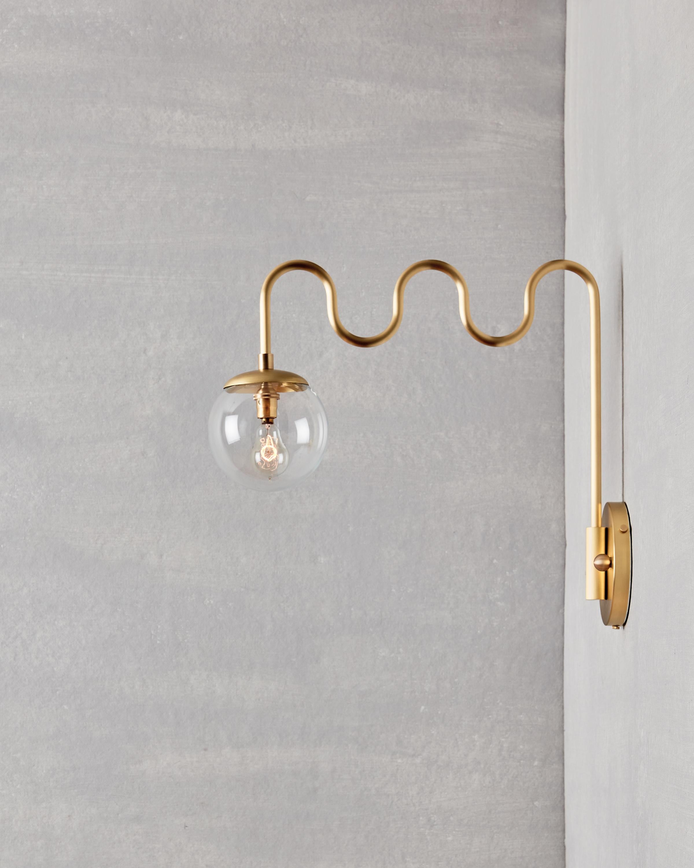 American Satin Brass Cecil Sconce - Clear Glass Globe For Sale