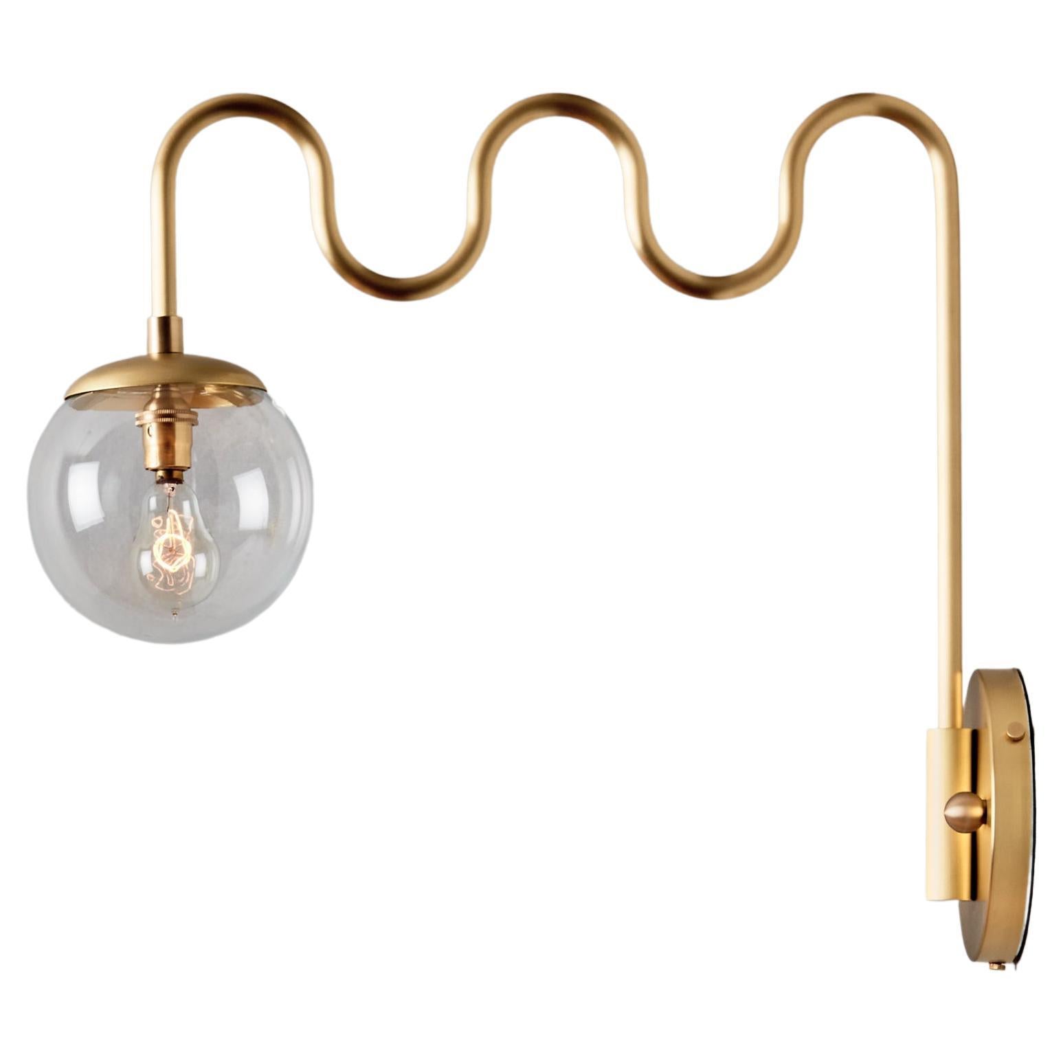 Satin Brass Cecil Sconce - Clear Glass Globe For Sale