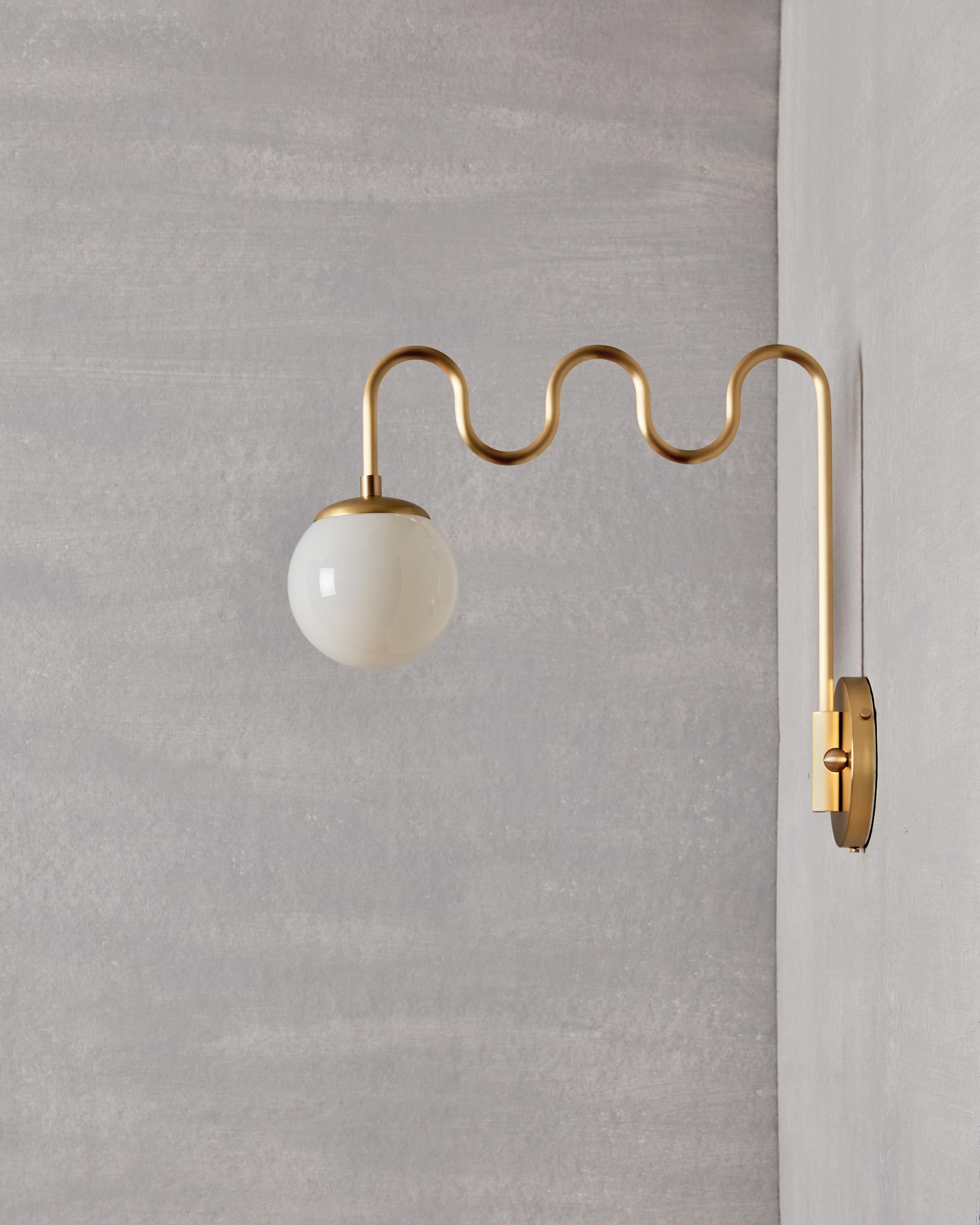 Modern Satin Brass Cecil Sconce - Milk Glass Globe For Sale