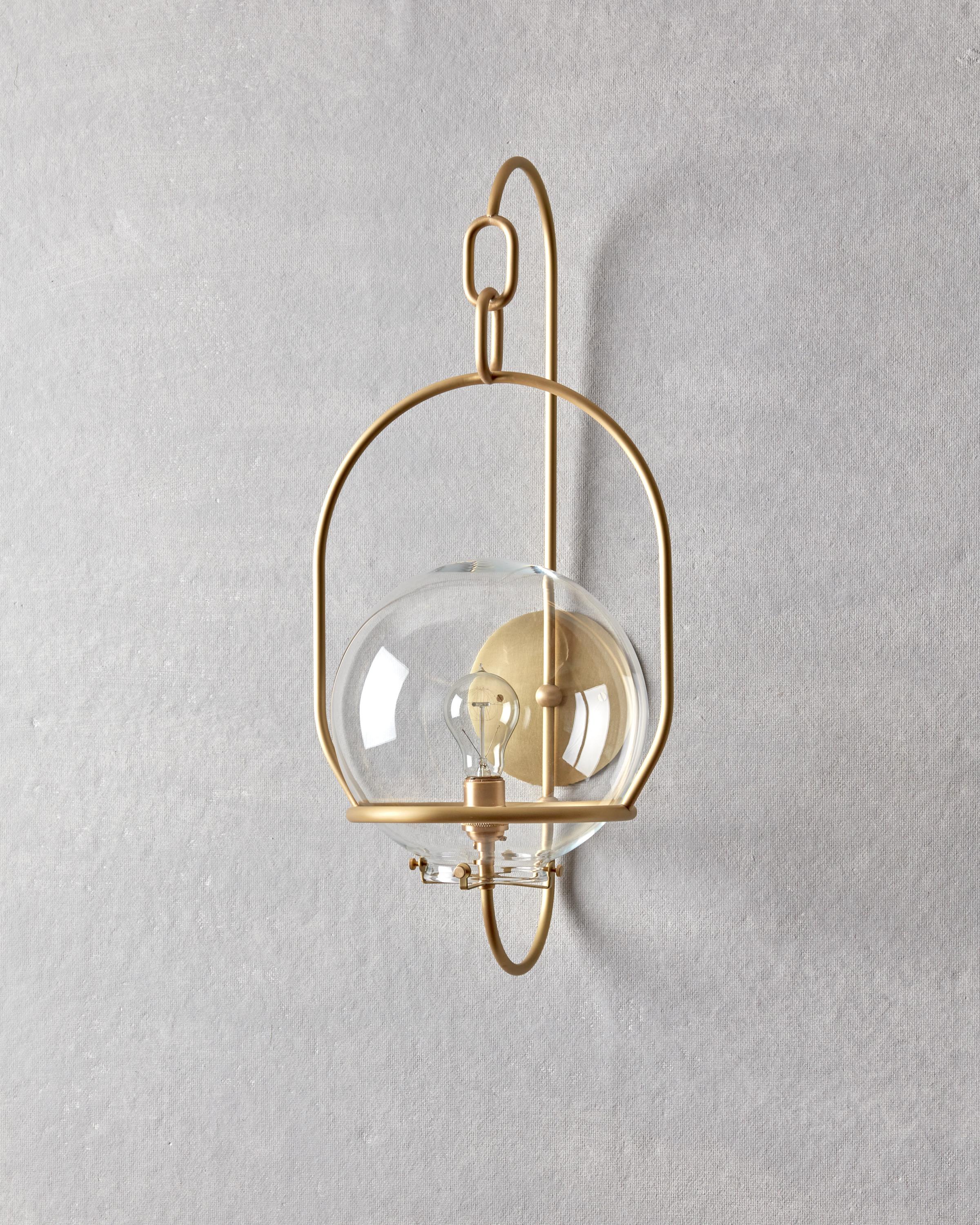 Modern Satin Brass Emil Lantern - Large - Outdoor Use For Sale