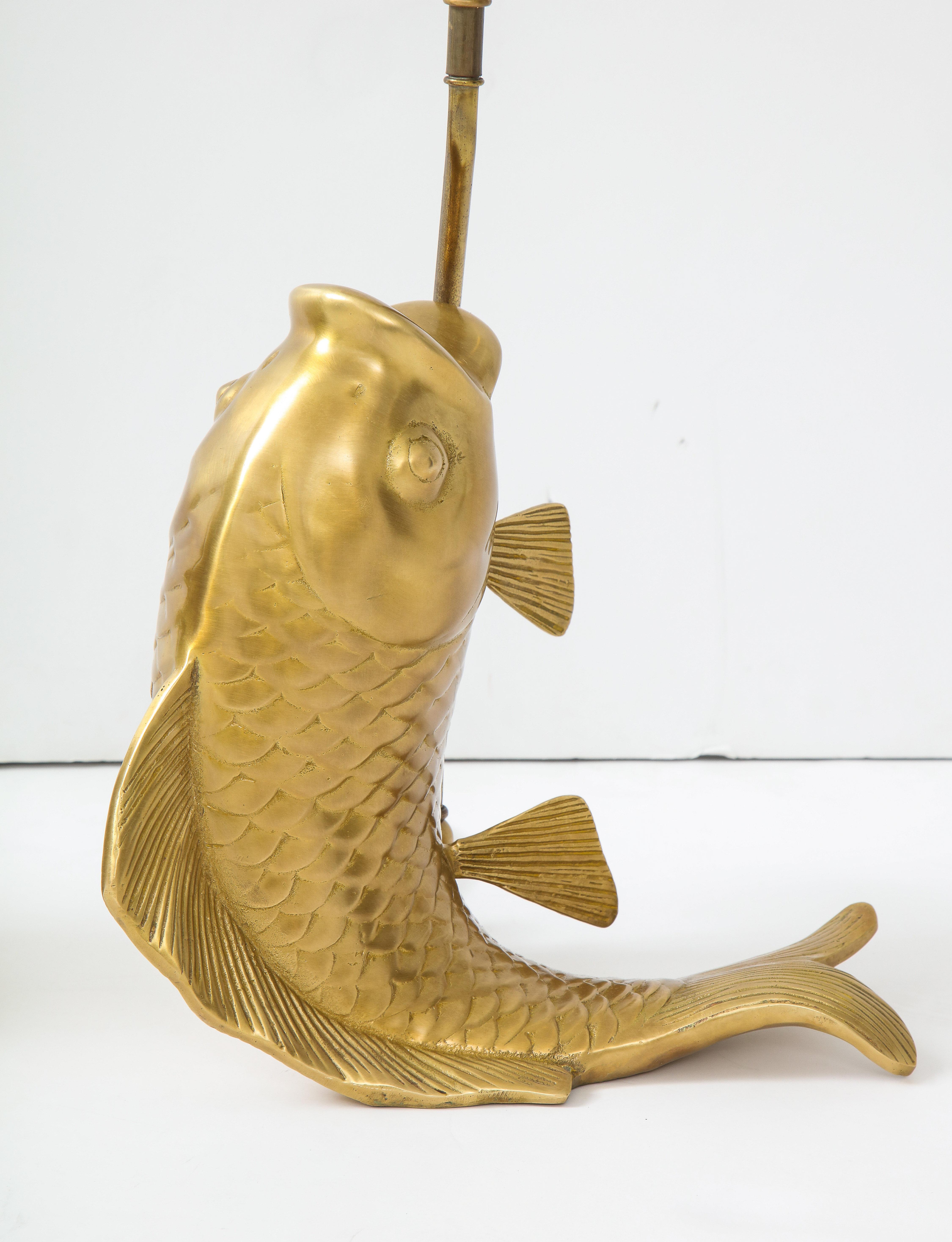 Satin Brass Koi Fish Lamps For Sale 1
