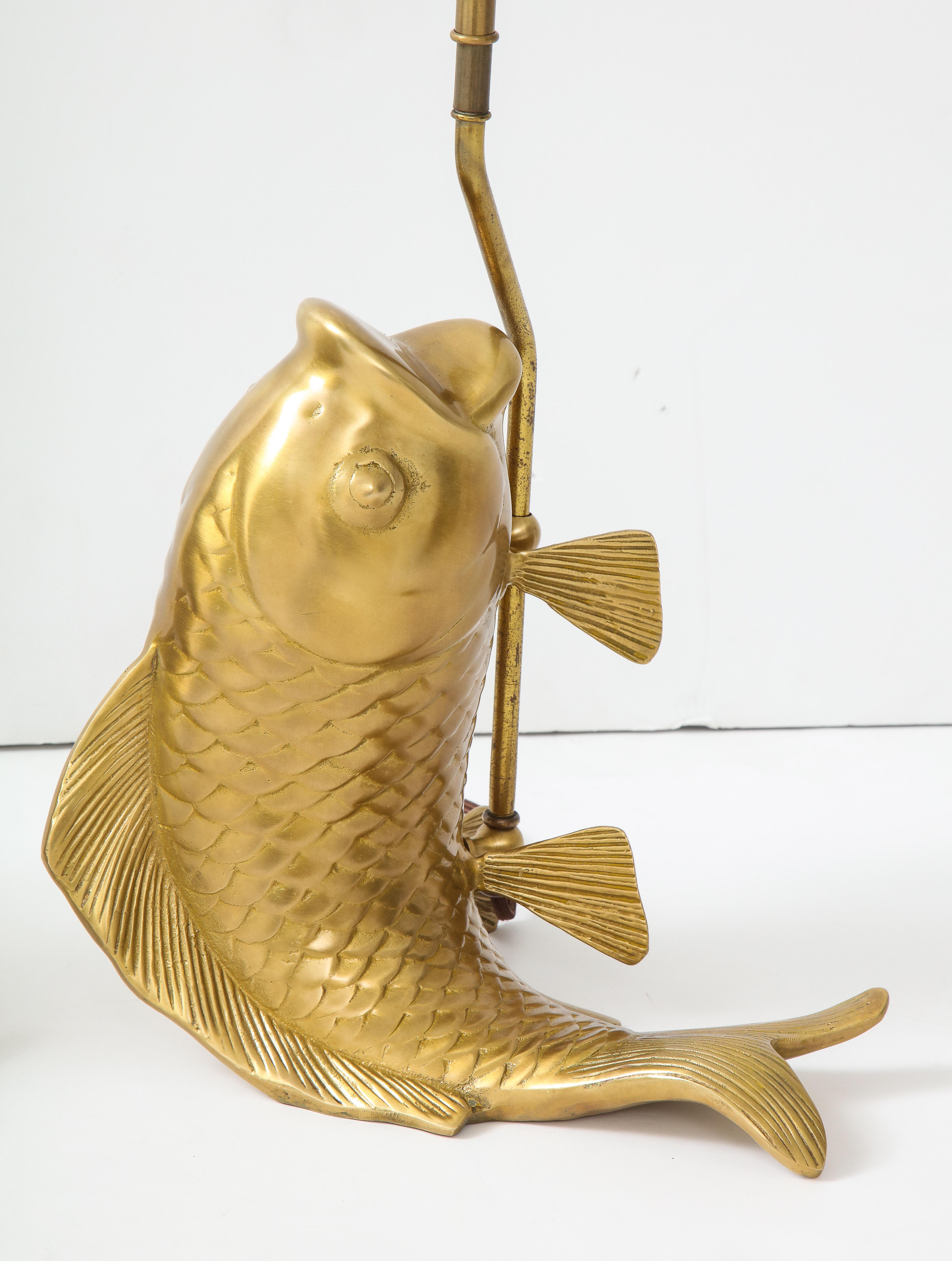 Satin Brass Koi Fish Lamps For Sale 2