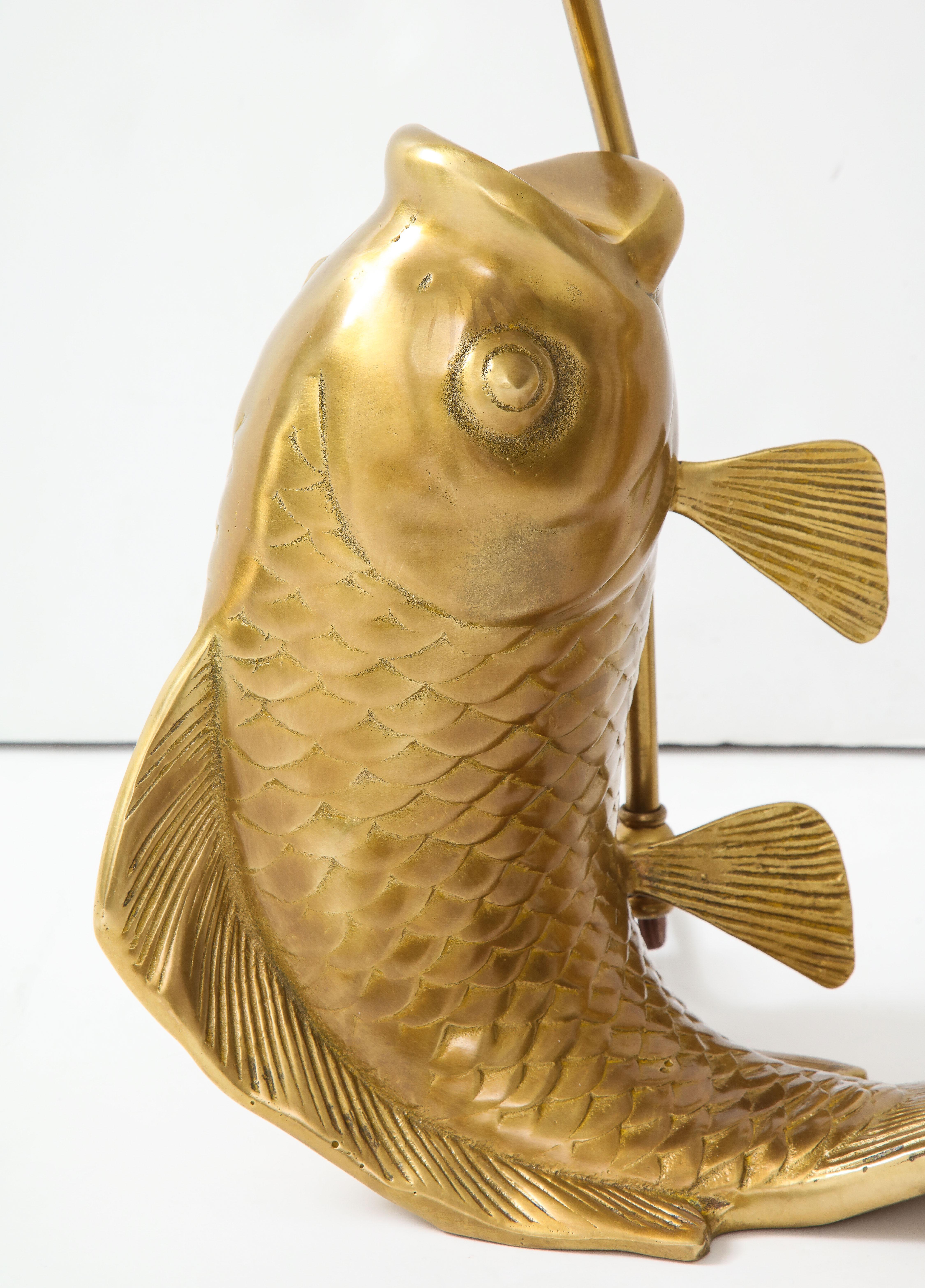 Satin Brass Koi Fish Lamps For Sale 3