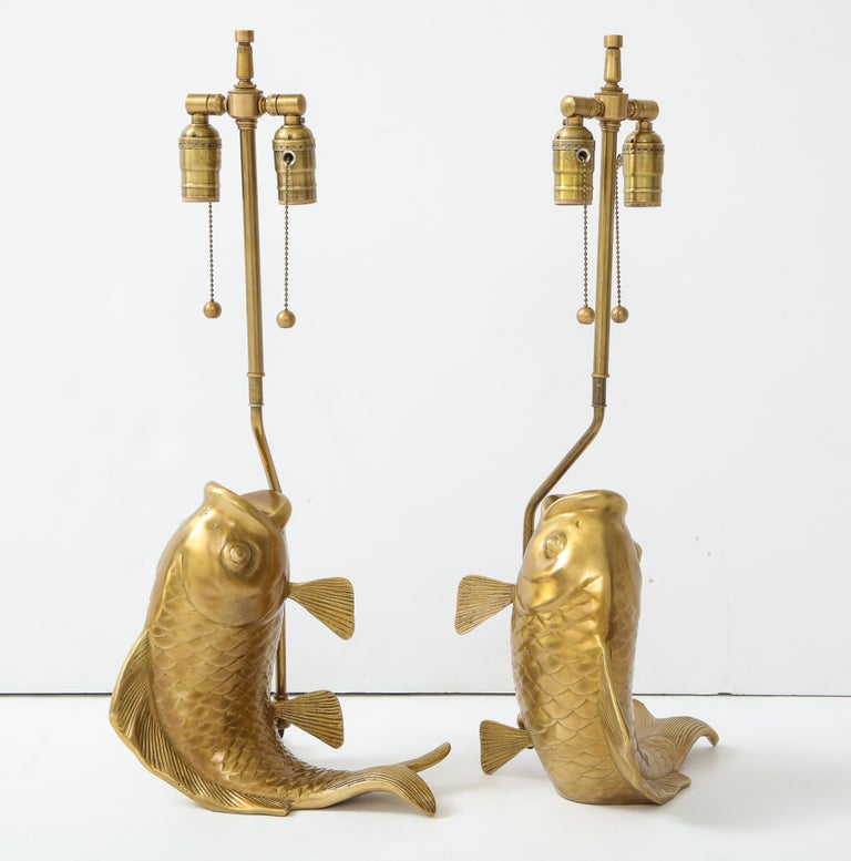 Satin Brass Koi Fish Lamps For Sale at 1stDibs fish lamps for sale, brass fish lamp, satin fish