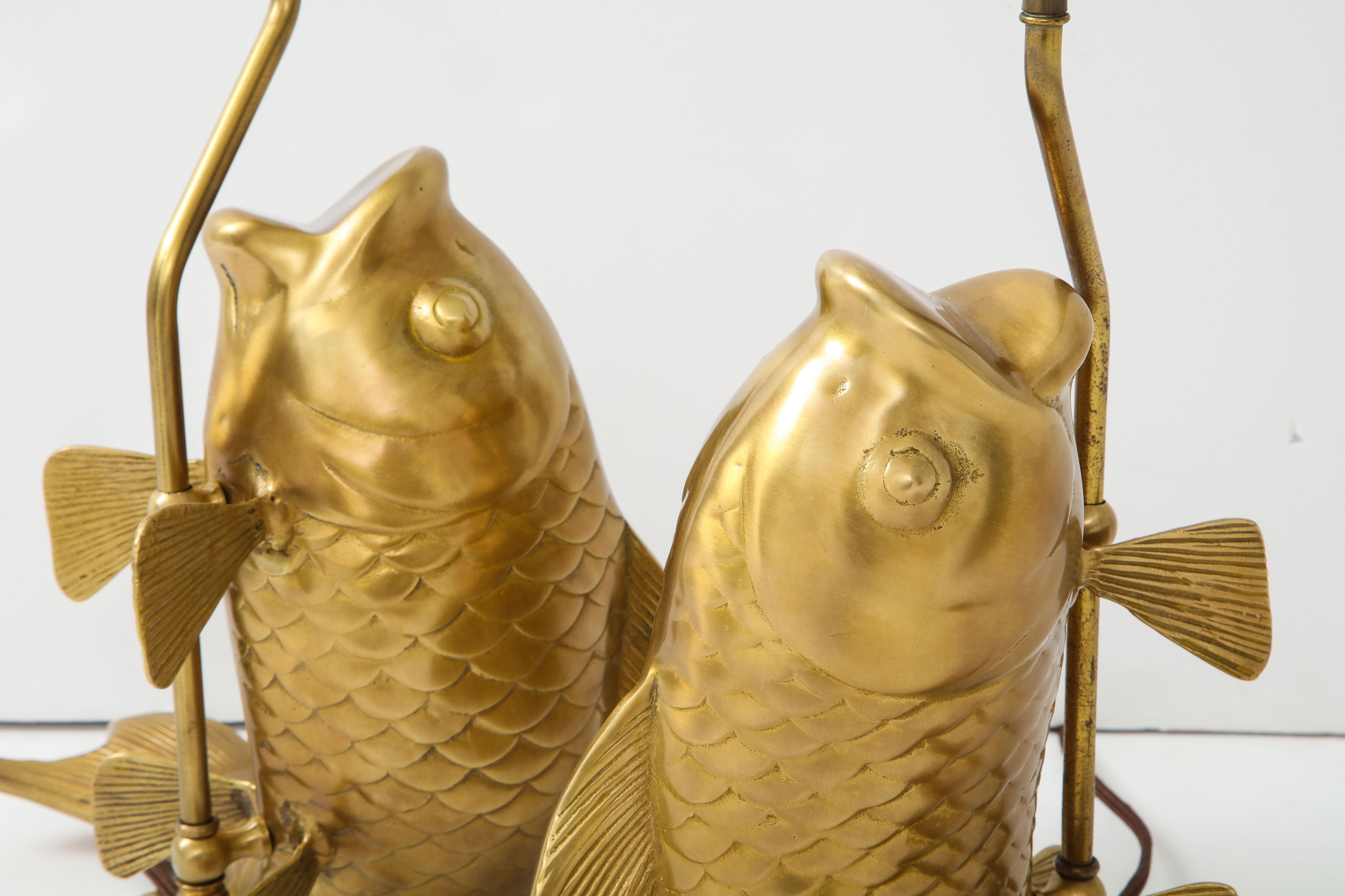20th Century Satin Brass Koi Fish Lamps For Sale