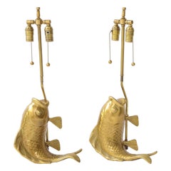 Vintage Satin Brass Koi Fish Lamps