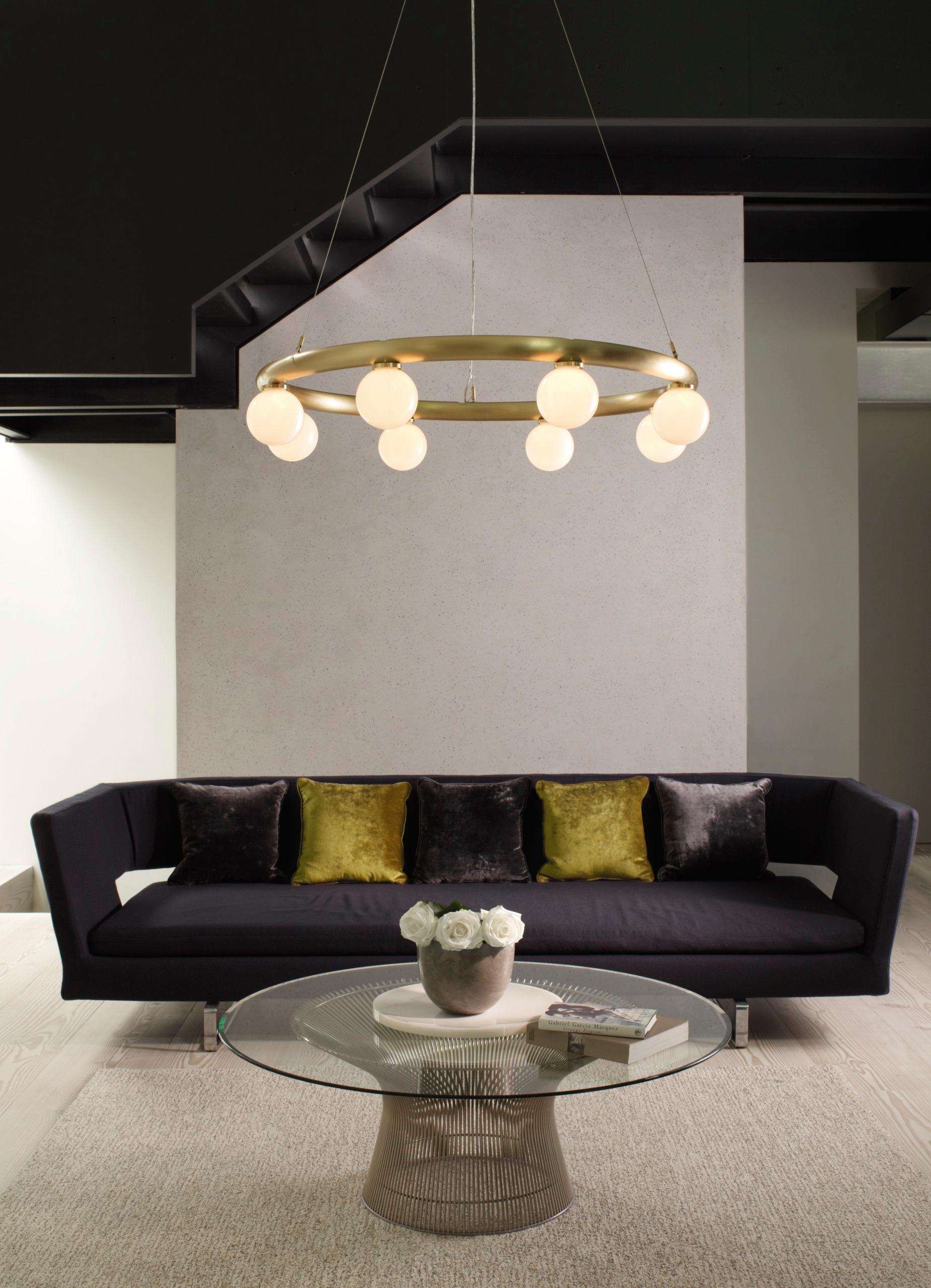 British Satin Brass Orb Pendant by CTO Lighting For Sale