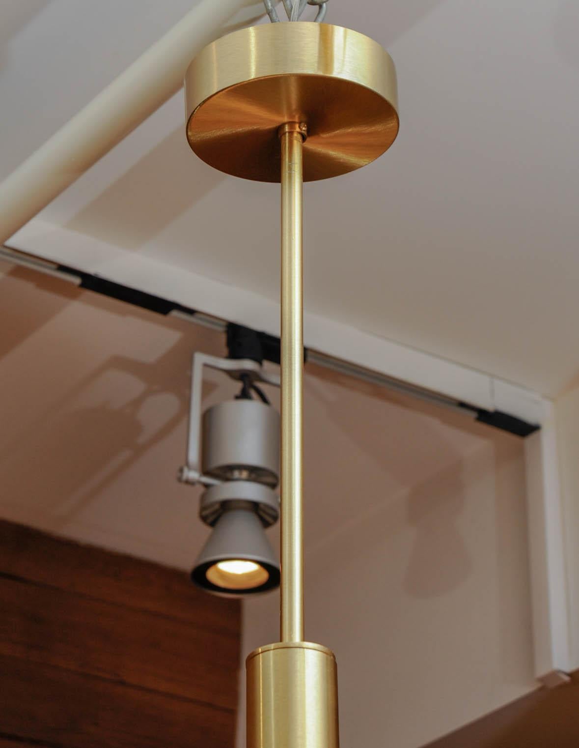 Satin Brass Suspension with Four Lights and Round White Glass Globe 2