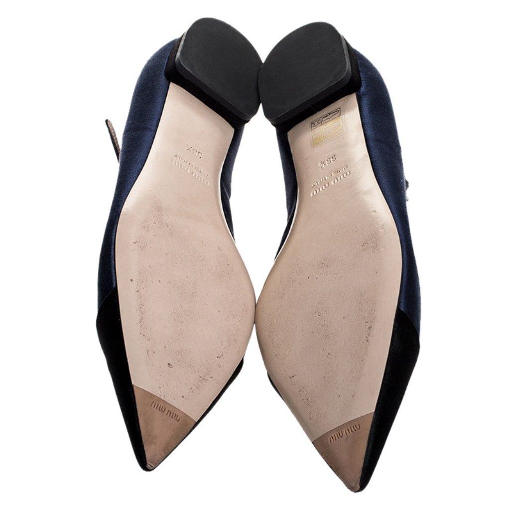 Satin Crystal Embellished Mary Jane Pointed Toe Ballet Flats Size 38.5 1