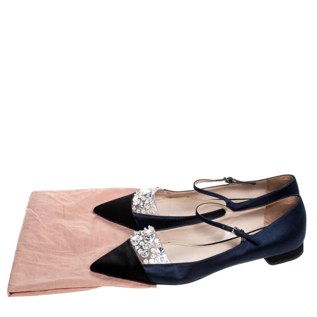 Satin Crystal Embellished Mary Jane Pointed Toe Ballet Flats Size 38.5 3