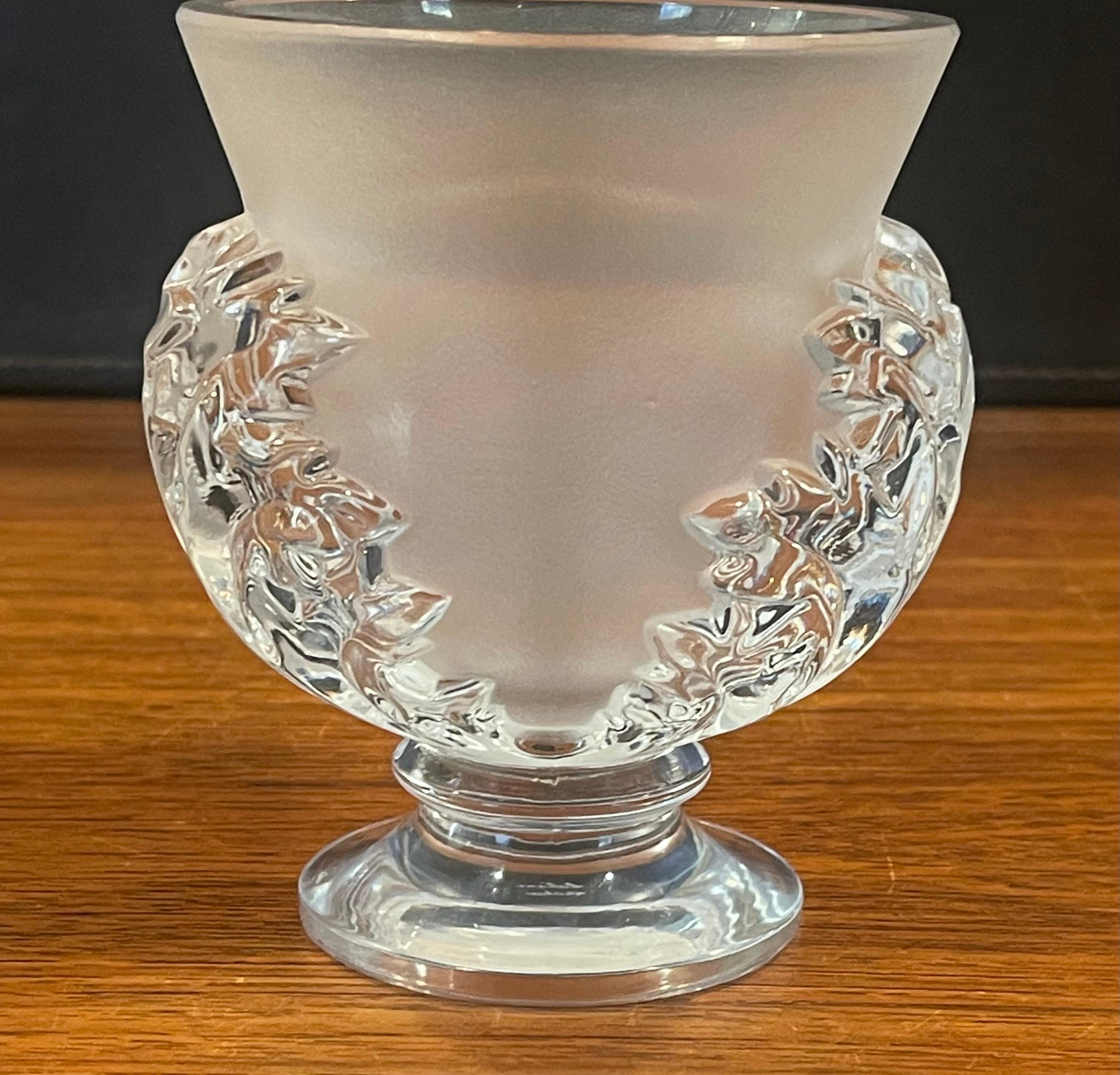 French Satin Crystal St. Cloud Vase with Acanthus Leaves by Lalique of France For Sale